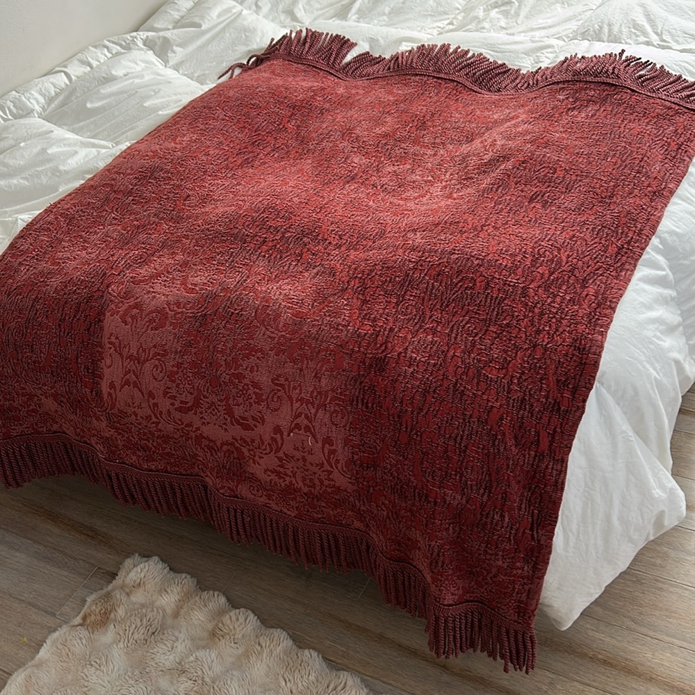 Vintage Fringed Small throw jacquard print Elegant brick Red Textured Skirt